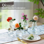 Modern Clear Glass Bud Vase Bulk Set: Glasseam 8Pcs Small Mini Flower Centerpieces Vases Handmade DecorativeCute Short Window Corner Home Decor for Wedding Reception Dining Table Single Rose
