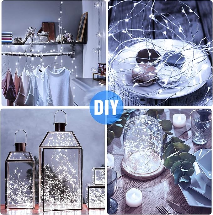 20 Pack Fairy Lights Battery Operated 7ft 20 LED Mini Fairy String Lights Waterproof Copper Wire Firefly Starry Lights for Wedding Party Mason Jars Christmas Decorations, Cool White
