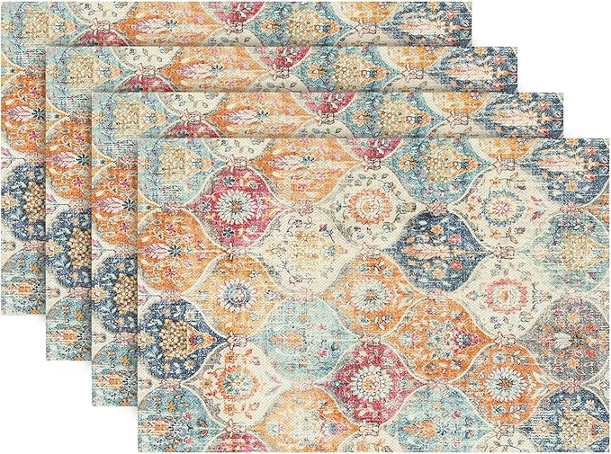 Snycler Table Runner Boho Table Runners Vintage Elegant Farmhouse Table Center Linen Decor for Home Dining Party Entrance (12x18 Inch ,Set of 4) Boho-Yellow
