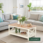 GREEN PARTY Coffee Tables for Living Room, Simple Wooden Stable Coffee Table with Shelf,Open Storage Space with Large Capacity Coffee Table,40 Inches, White