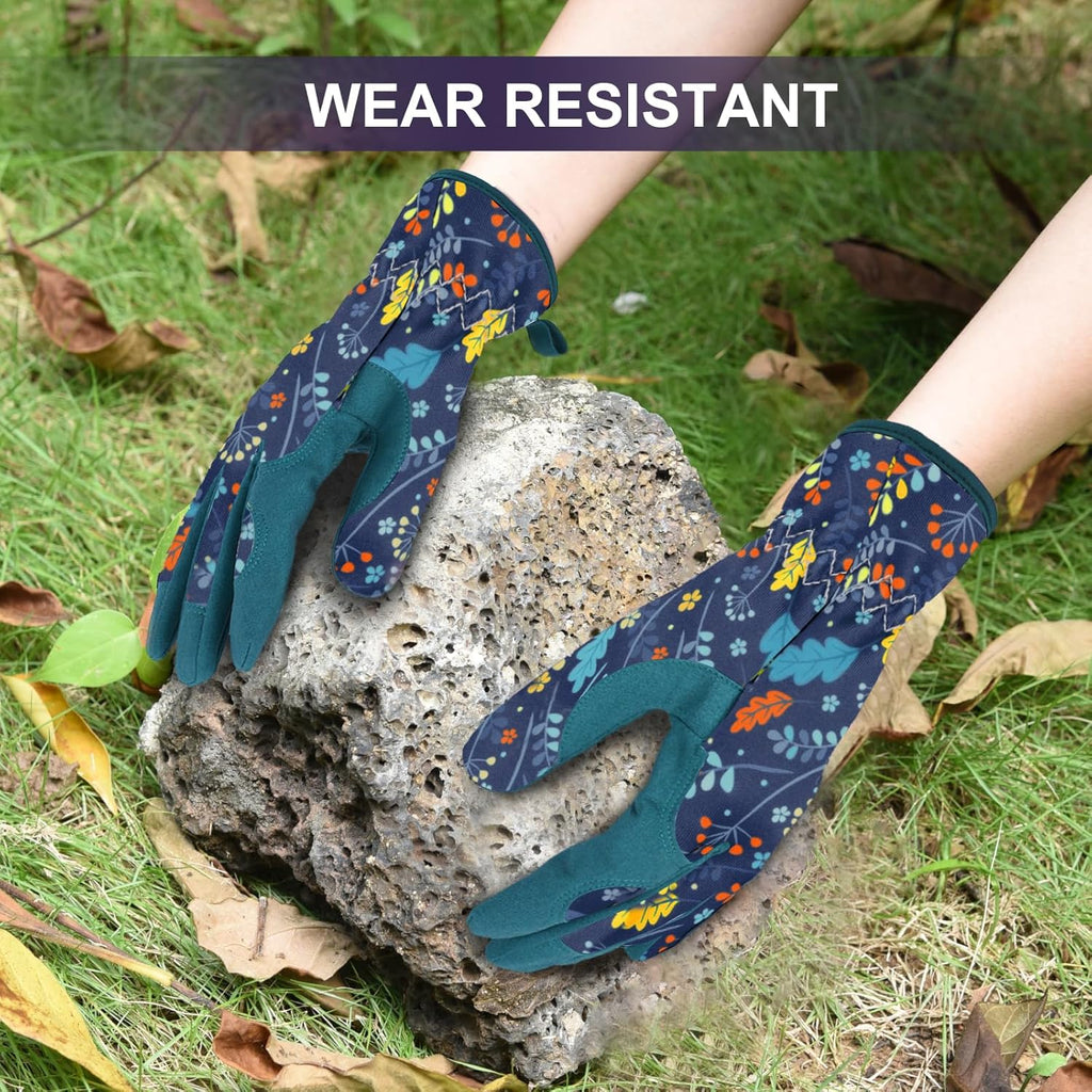 Womens Gardening Weeding Working Gloves, Leather Garden Glove for Women Thorn Proof No Stab for Digging, Planting,Pruning