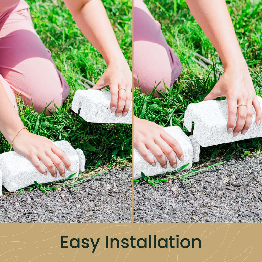 Beuta Landscape Edging | Garden Edging Border | Faux Stone Bricks for Lawn edging, Flower beds, Pathways & Yard Edging– 40 Packs | Each Section Has 6 Bricks 48"L x 4"W x 2.25"H | 120 Spikes |Limewash
