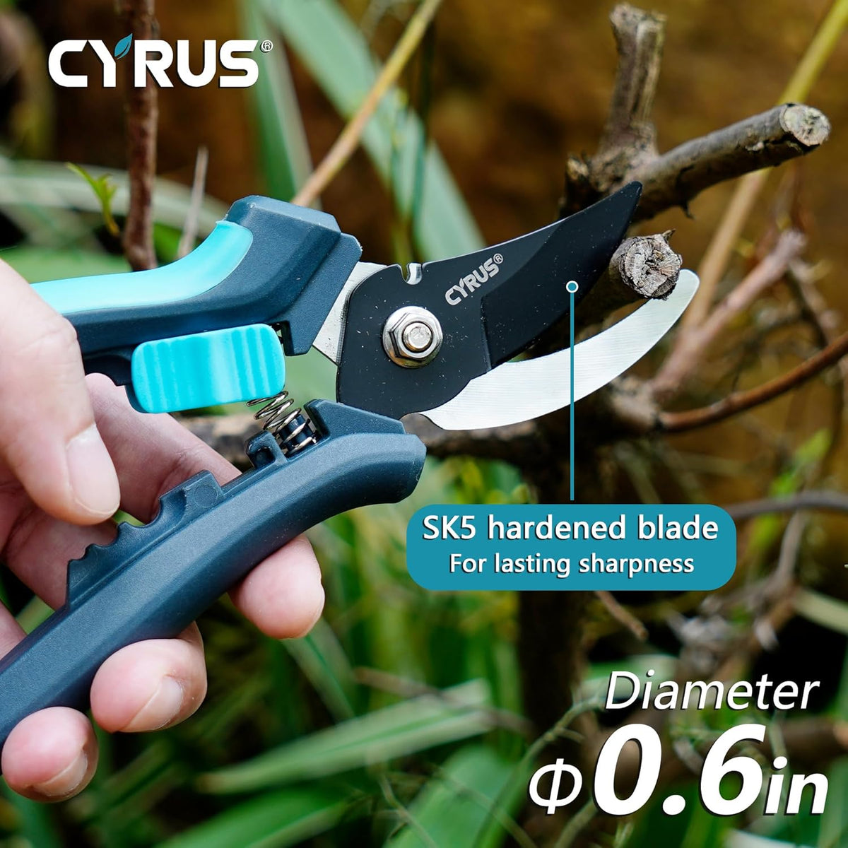 CYRUS Pruning Shears for Gardening 8" Pruners Trimming Scissors Non Stick Coating Blade Carbon Steel with Anti Slip Handle Scissors Widely Used for Gardening, Hydroponics, Grow Tents-CYRUS