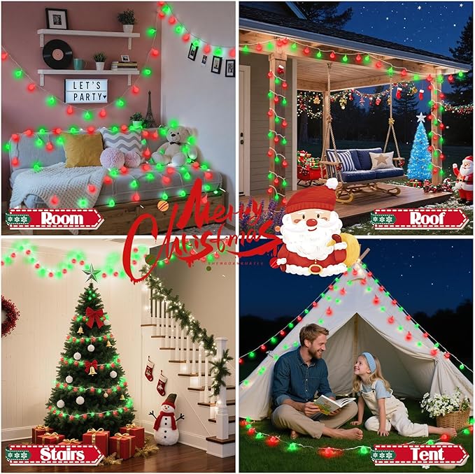 43FT 100LED Connectable Christmas String Lights Indoor Outdoor - Red and Green Fairy Lights Plug in with Remote & 8 Modes, Globe Twinkle Light for Christmas Decorations Bedroom Room Tree Party