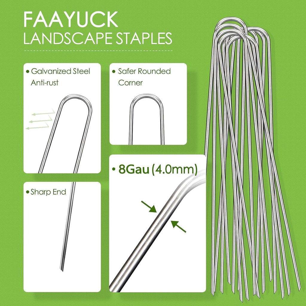 8 Inches Garden Stakes, 50 Pack Galvanized Landscape Staples Heavy Duty 8 Gauge U-Shaped Tent Stakes for Outdoor Decorations, Ground Stakes for Weed Barrier Fabric, Irrigation Tubing, Fence