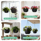 UOUZ 13 Inch 2 Pack Large Self Watering Hanging Planters for Indoor Outdoor Plants, Hanging Plant Pots with Removable 50 Oz Reservoir, Plastic Hanging Basket for Window Porch Garden Balcony, Black