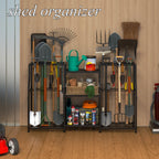 keomaisyto Garden Tool Organizer, Heavy Duty Yard Tool Tower Rack for Garage Organization and Storage, 3 Tier Utility Garden Tool Rack with hooks for Garden/Shed/Garage/Yard/Basement/Lawn