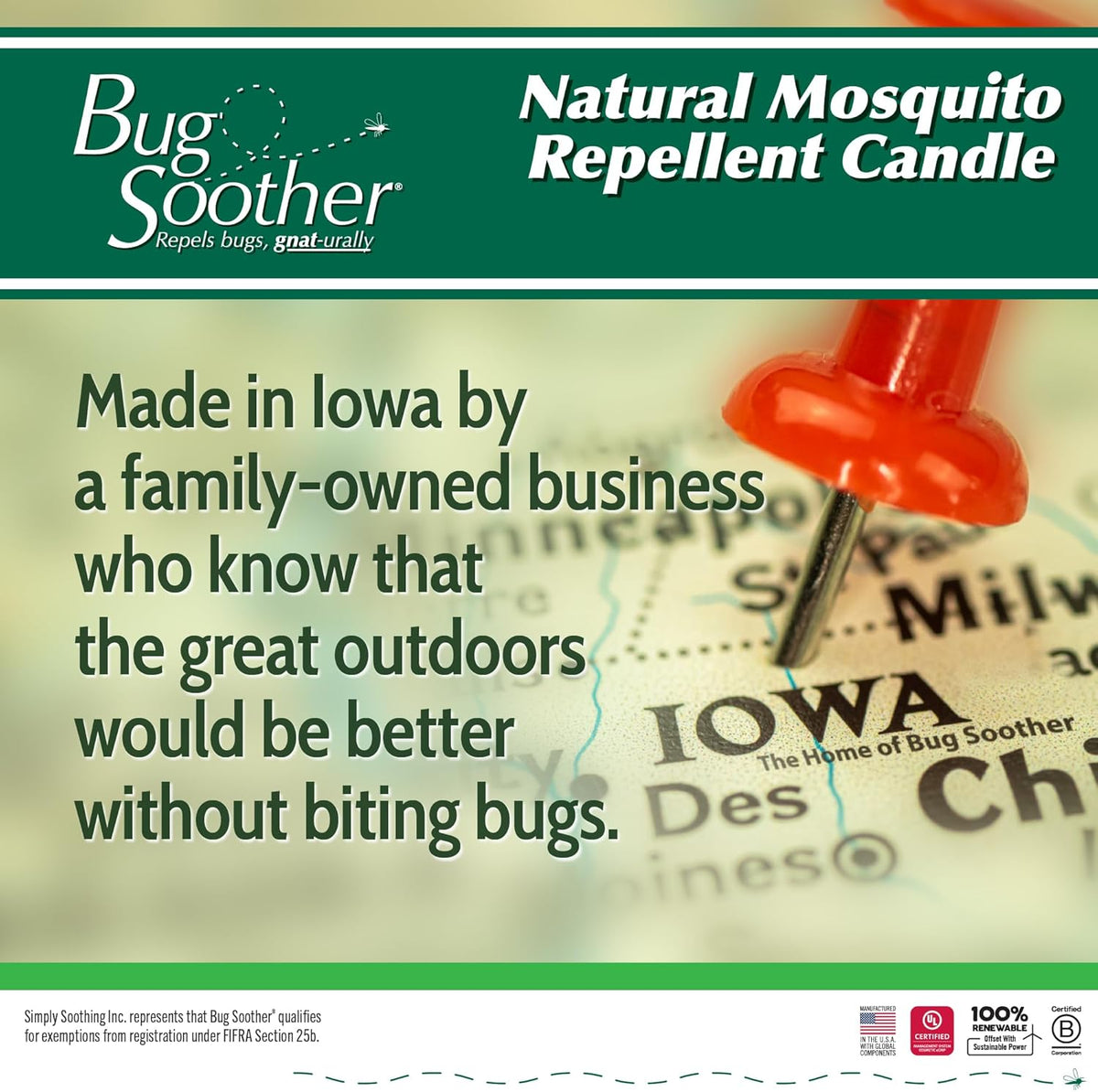Bug Soother Candle - Natural Insect, Gnat and Mosquito Repellent 2 Candles, 1oz Bottle of Bug Spray Deterrent - Safe for Adults, Kids, Pets, Environment - Made in USA
