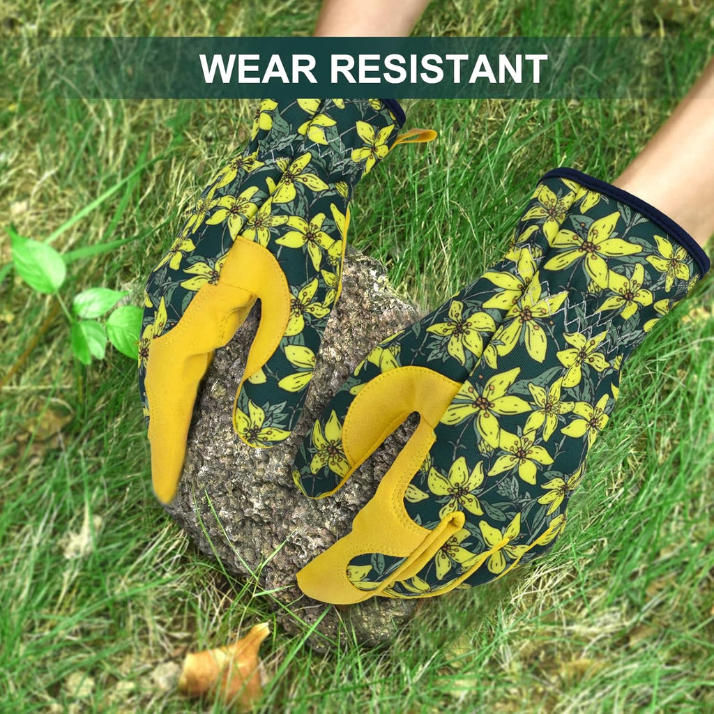 Womens Gardening Weeding Working Gloves, Leather Garden Glove for Women Thorn Proof No Stab for Digging, Planting,Pruning