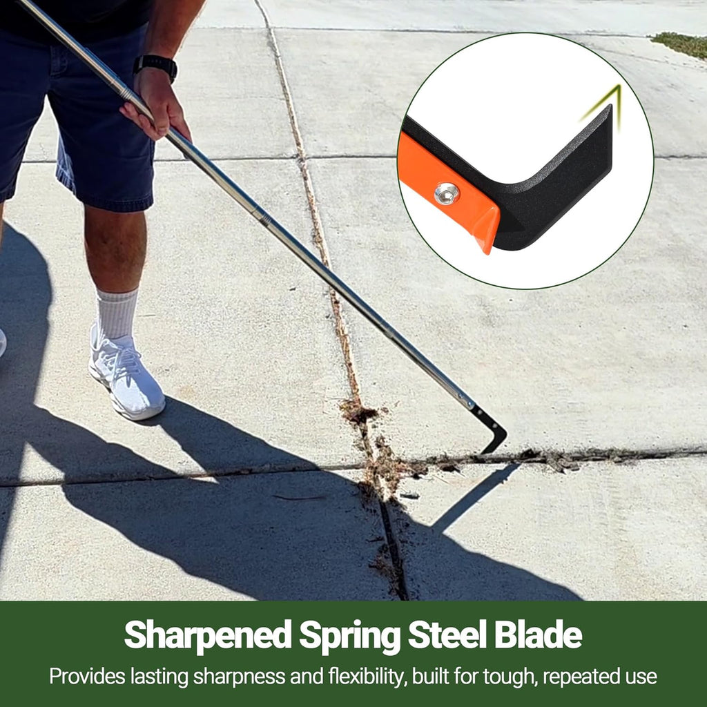58in Crack Weeder with Spring Steel L-Shaped Blade Adjustable Stainless Steel Handle Garden Crevice Weeding Tool for Sidewalks, Driveways, and Patios