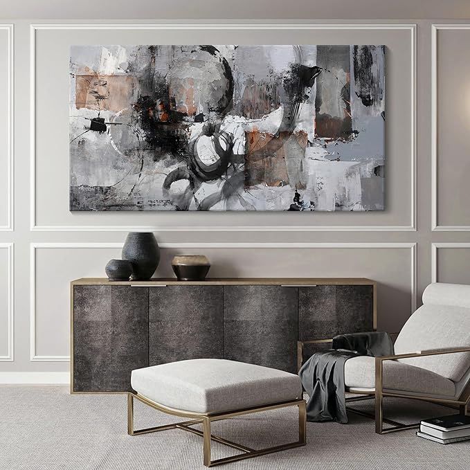 Pogusmavi Black Abstract Canvas Wall Art Living Room Gray and White Wall Decor Paintings for Wall Decorations Modern Wall Decor for Bedrooms Large Framed Artwork for Walls 24×48IN