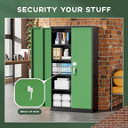 Greenvelly Metal Garage Storage Cabinet with Doors and Adjustable Shelves,72" Steel Lockable File Cabinet for Home Office,Garage,School(Black Green,32" W x 16" D)