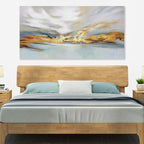 Glvzygy Modern Abstract Wall Art Wall Decorations Greyish White Gold and Blue Abstract Wall Art Canvas Abstract Wall Art for Living Room Bedroom Dining Room Home Office Decor 24"x48"