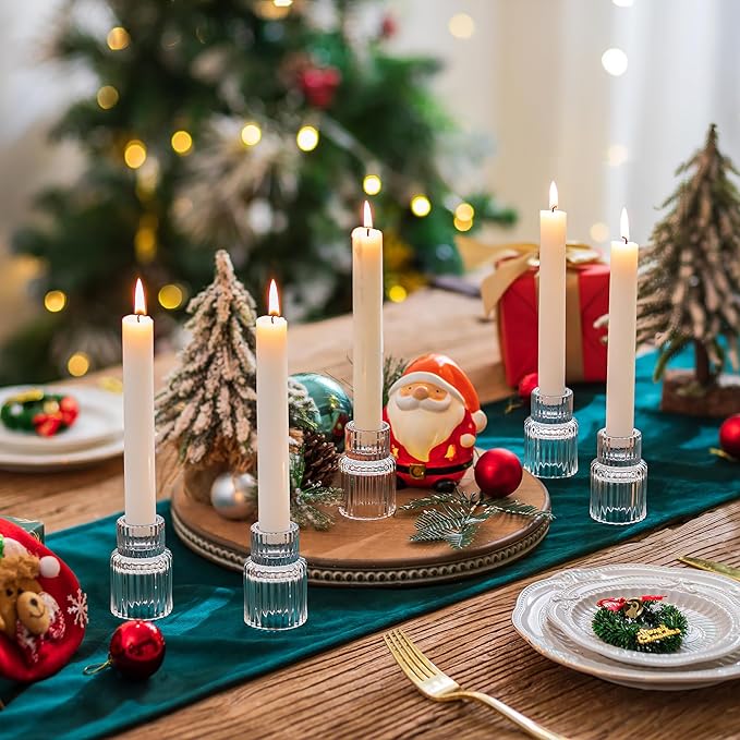 Romadedi Glass Candle Holder for Candlestick - 2Pcs Clear Small Tapered Candle Holders Wedding Decor Table Centerpiece for Candle Sticks Christmas Party Table Living Room Dinner Advent