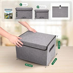 Large 42 Quarts Fabric Storage Bins with Lids [2-Pack] Linen Collapsible Foldable Storage Cubes, Closet Organizer Containers boxes with Handles for Home Office (16.7 x 12 x 12, Gray)