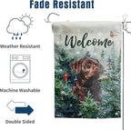 Welcome Winter Garden Flags Chocolate Lab Garden Flag Cardinal Birds on Snowy Pine Tree Flag Labrador Dog Yard Flags for Outside 12x18 Double Sided Christmas Decorative Lawn Flags