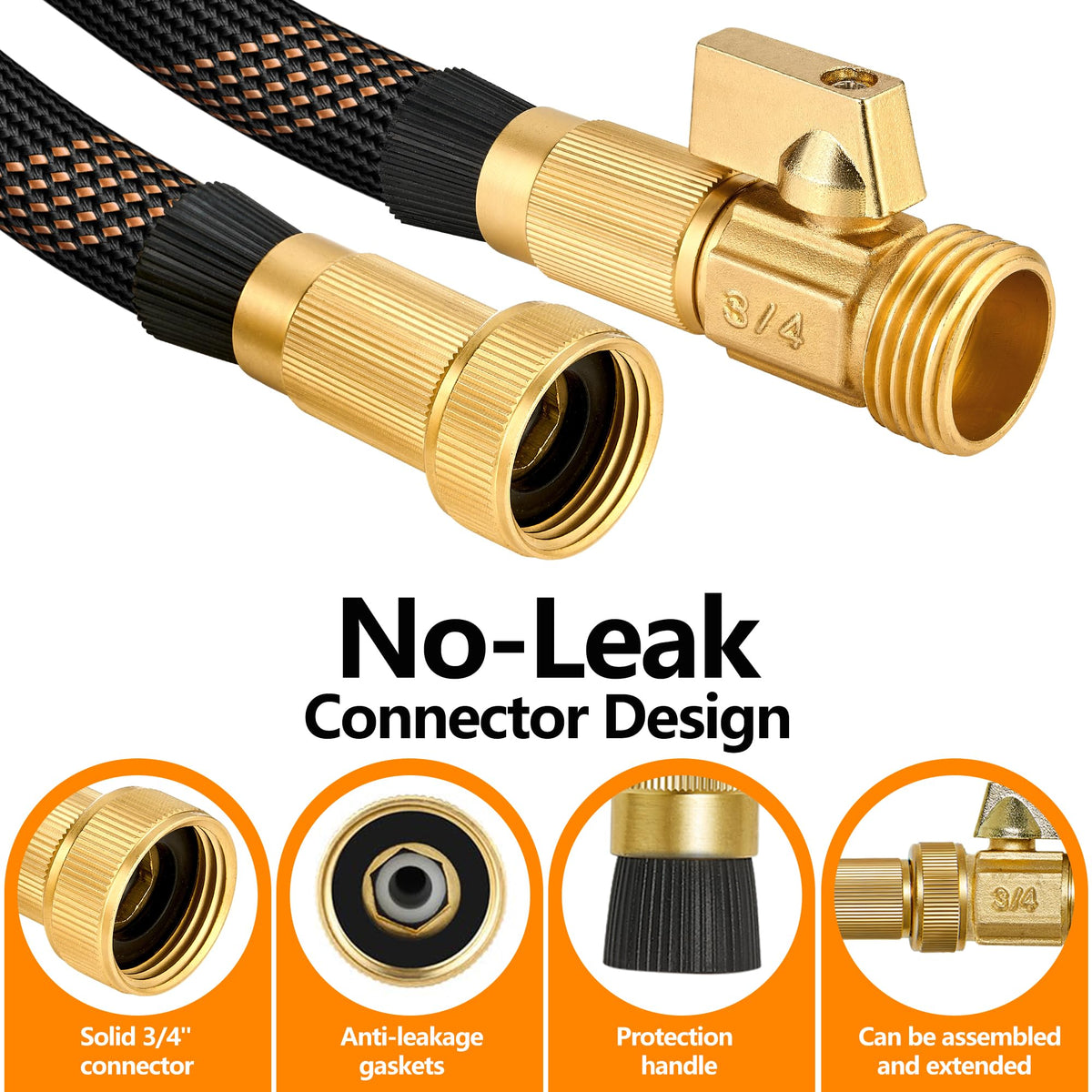Flexible Garden Hose 100 FT, Ultra Lightweight Water Hoses w/10 Function Sprayer and 3/4" Brass Fittings, Kink-Free, Sturdy, Abrasion Resistant for Yard, Lawn, Outdoor and Gardening(Black Orange)