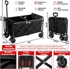 Collapsible Wagons Carts Foldable Wagon, 500LBS Heavy Duty Wagon Cart Foldable with Brakes & All-Terrain Wheels, Large Collapsible Folding Wagons for Beach Camp Sports Grocery, Portable (Black)