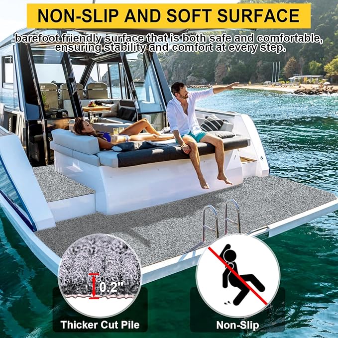 Marine Carpet,6 FT x 10 FT Smoke Gray Indoor Outdoor Carpet 0.2" Thick Boat Carpet with Water-Proof TPE Backing, Non-Slide Outdoor Marine Carpet Roll for Home, Patio, Porch, Deck