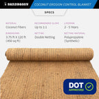Sandbaggy Coconut Erosion Control Blanket – 3.75 ft x 120 ft Coir Mat for Soil Retention, Slope Stabilization, Plant Growth & Ground Cover – Ideal for Hillsides & DOT Projects - 1 Rolls (450 sq ft)