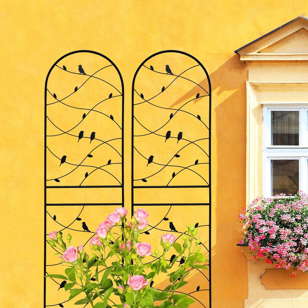Metal Garden Trellis Rustproof Trellis for Climbing Plants Outdoor Flower Support Bird Deco (Black-4 Pack, 71"x19.7")