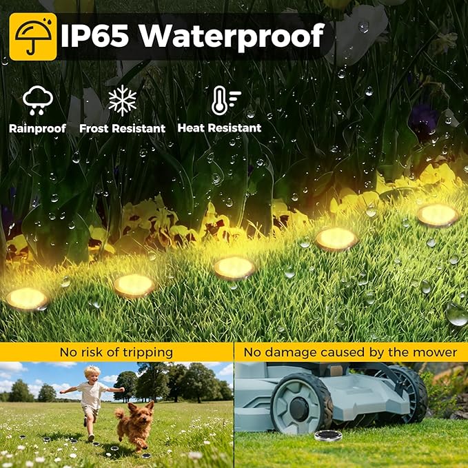 6 Pack Solar Ground Lights Outdoor, 8 LED Mini Flat Solar Disk Lights, IP65 Waterproof Anti-Rust Disc Light, Landscape Lighting for Garden Pathway Yard Walkway Driveway Lawn,Warm White