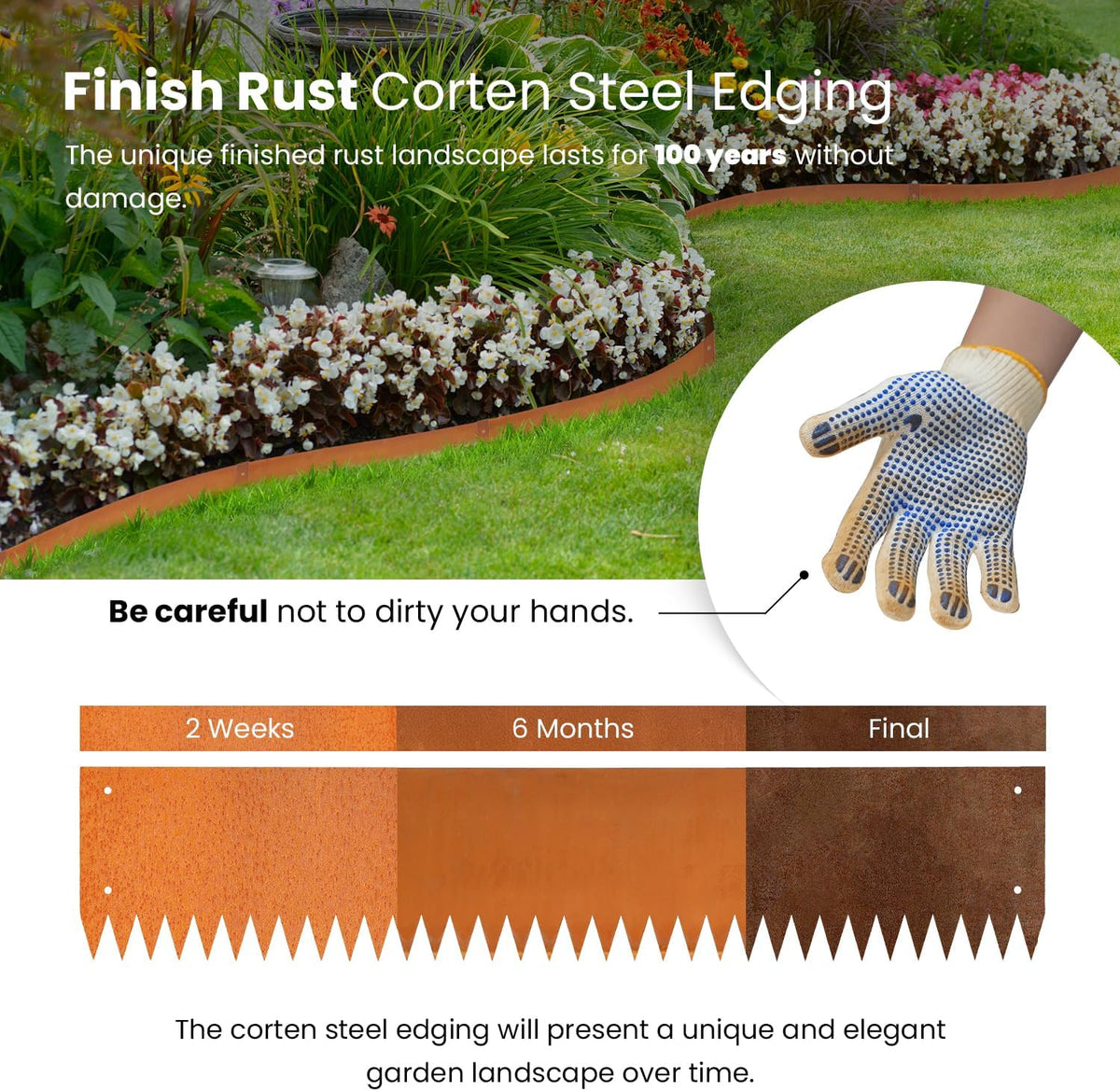 Corten Steel Landscape Edging Metal Edging Landscaping Garden Edging Steel Landscaping 40 Inch Strips 8 Inch Lawn Edge Border Rust Patina Hammer-in for Yard Lawn 6 pcs