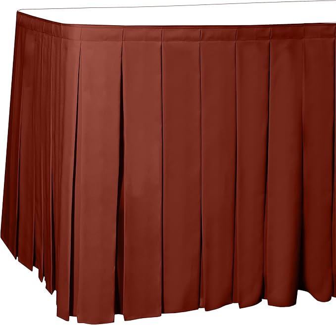 Ultimate Textile Pleat Polyester Fabric Table Skirt - Machine Washable Flame Resistant with Clips for Events, Weddings & Trade Shows, Cut & Sewn in Paterson, NJ - Burnt Orange, 14' Box Pleat