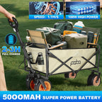 Electric Collapsible Garden Wagon Cart with Wheel,Rolling Foldable Metal Utility Wagon Carts,100w Power and 300lb Capacity, Portable for Camping,Sports,Shopping,Groceries,Laundry