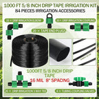 1000 ft 5/8 Inch Drip Tape Irrigation Kit Drip Tape 16 Mil 8" Spacing Hose Garden Watering Tubing System Automatic Irrigation Equipment for Plant, Landscape, Yard, Lawn and Farm