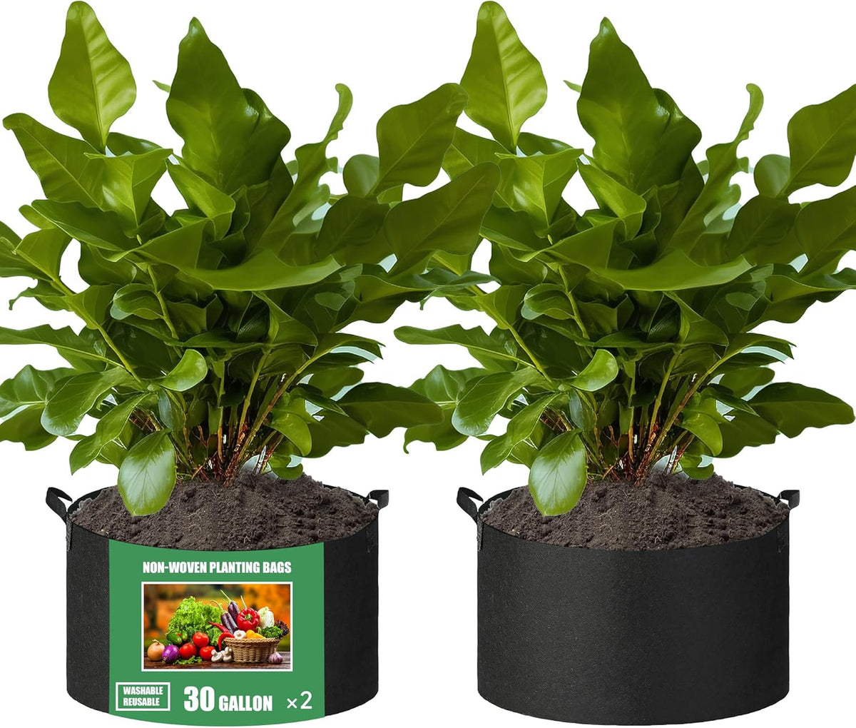 2-Pack 30 Gallon Fabric Grow Bags with Handle, Heavy Duty 300G Thickened Nonwoven with Handles and Reusable, Suitable for Garden Vegetables,Fruits and Flowers(Black)