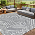 Waterproof Outdoor Rug 8x10 ft, Reversible Plastic Straw Mat, Large Floor Mat for Patio, Camping, Picnic, Backyard RV, Deck, Grey