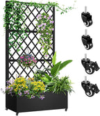 Metal Planter Box with Trellis, 72"x35"x16" Metal Raised Garden Bed with Trellis, Trellis Planter Box with Drainage Holes & Lockable Casters for Climbing Plants, Vegetables, and Vines