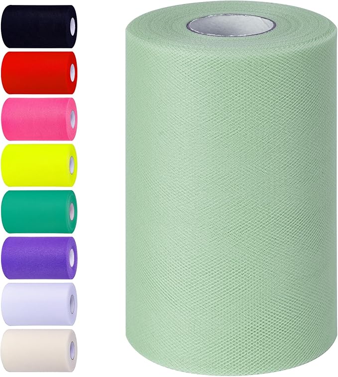 Grayish Green Tulle Fabric Rolls 6 Inch by 100 Yards (300 feet) Tulle Roll Spool Fabric for DIY Tutu Skirt Baby Shower Birthday Party Wedding Decorations Christmas Craft Supplies (Grayish Green)