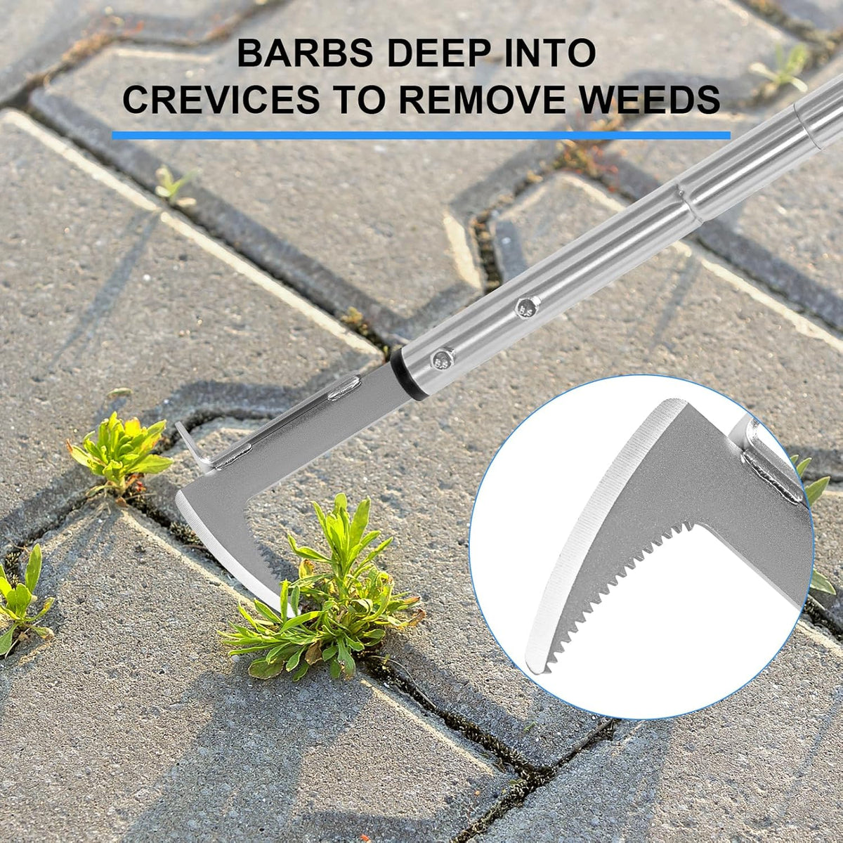 Crack Weeder, Stainless Steel Manual Crevice Weeding Tool, Long Handle Weed Grabber Remover, L-Shaped Manual Weeder Puller, Durable Crevice Weeding Tool for Sidewalk Garden Patio Lawn