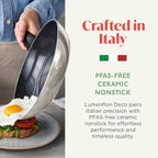 Deco 11” Nonstick Frying Pan Skillet, Made in Italy, Diamond Ceramic PFAS-Free, Dishwasher & Metal Utensil Safe, Durable Gloss Enamel Finish, Stay-Cool Handle, High Walls-Extra Room, Taupe