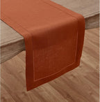 Solino Home Linen Table Runner 108 Inches Long - 100% Pure Linen Cinnamon Table Runner 14 x 108 Inch for Fall, Autumn, Halloween, Thanksgiving - Classic Hemstitch