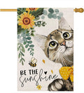 Summer Cat House Flags for Outdoor,Be The Sunshine Cat with Sunflowers Yard Flags for Outside,Spring Seasonal Decorative Flag for Farmhouse Holiday Decoration 28x40 Inch Double Sided