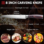PAUDIN 8-Inch Carving Knife - Ultra Sharp Brisket Slicing Knife, Premium German Stainless Steel With Ergonomic Handle for BBQ, Roast, Meats and Vegetables