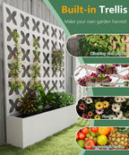 2PCS Metal Planter Box with Trellis,70.9"x47.2"x15.7" Raised Garden Bed with Drainage Holes, Privacy Planters for Outdoor Garden Bed for Climbing Plants,Vegetables,and Vines, White-X