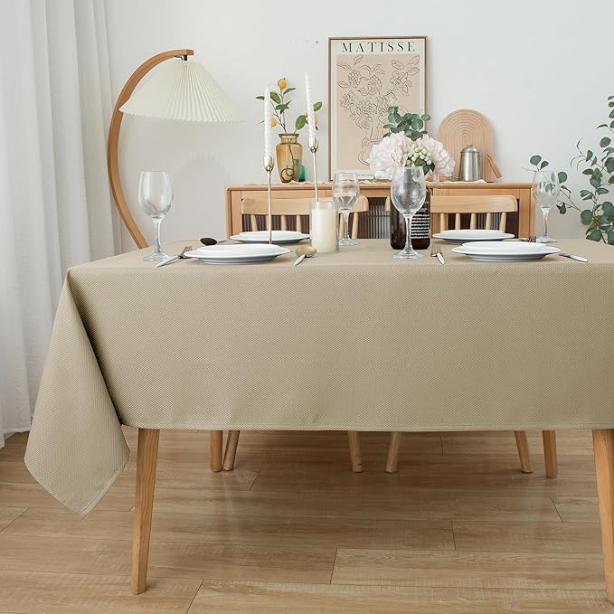 Biscaynebay Textured Fabric Tablecloths 52x70 Inches Rectangular, Natural Water Resistant Tablecloths for Dining, Kitchen, Wedding, Parties etc. Machine Washable