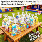 PigPotParty 10"x 14", 50Pcs Bottom Gusset Bags, Clear Plastic Gift Cellophane Mug Treat Goodie Bags with 50x Twist Ties, Large Party Favor Packaging, Toy Wrapping (No Side Gusset)