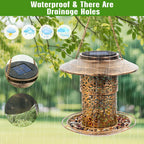DY-SKTY Metal Bird Feeder for Outdoor Hanging, Large Capacity Solar light Wild Bird Feeder with Drainage Holes,Landing Ring, Solar Lanterns for Garden Decoration, Unique Bird Watching Gift for Outside