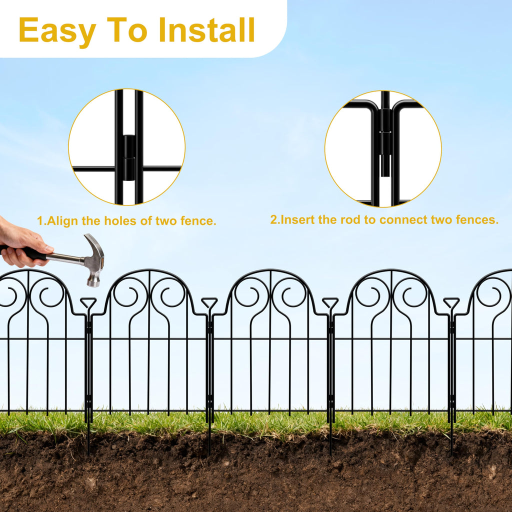 Decorative Garden Fence 17in x10ft,10 Panels Rustproof Metal No Dig Fence