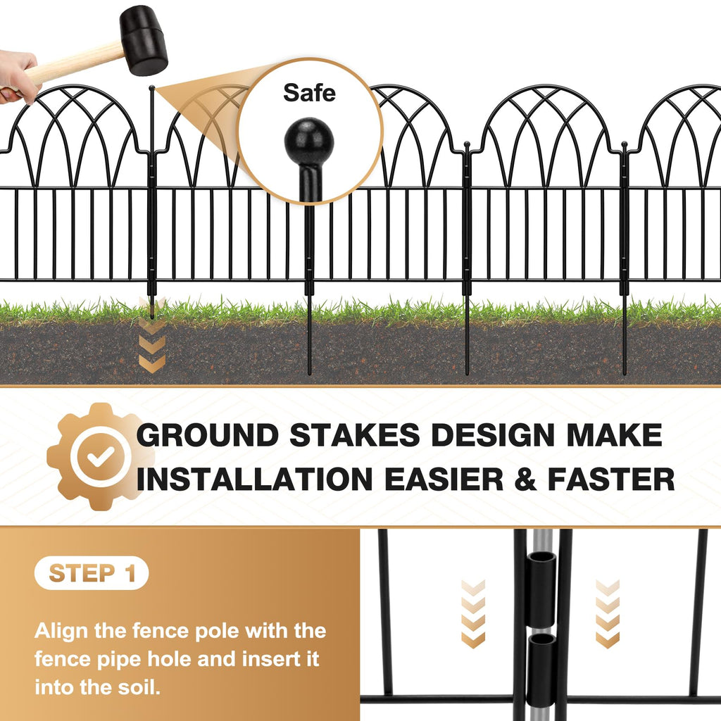 LATIHUUM 19 Pack Decorative Garden Fence Panels - 20.07 Ft Black Arched Metal Landscape Border Edging with Floral Design,No-Dig Rustproof Wire Fencing for Flower Beds, Patios, Dog, Yard, Outdoor