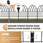 LATIHUUM 19 Pack Decorative Garden Fence Panels - 20.07 Ft Black Arched Metal Landscape Border Edging with Floral Design,No-Dig Rustproof Wire Fencing for Flower Beds, Patios, Dog, Yard, Outdoor