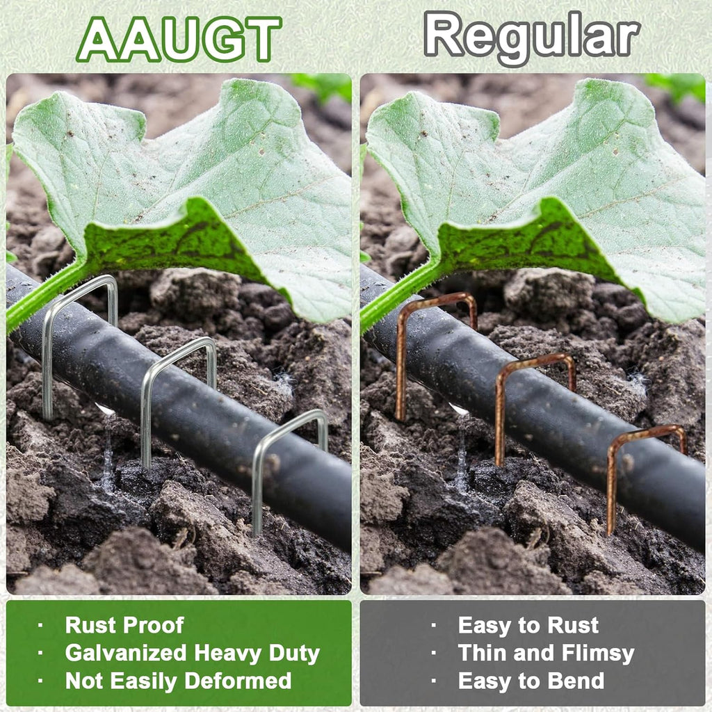 AAGUT Garden Stakes Pins, Landscape Staples 200 Pack 6 Inch 11-Gauge Galvanized Lawn Stake for Dog Fence, Weed Barrier Fabric, Ground Cover, Irrigation Tubing Soaker Hose, Chicken Wire