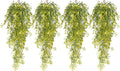 RECUTMS 4Pcs Artificial Hanging Ferns Plants with 30 Lights Fake Ivy Vine Faux Greenery Garland for Porch Fence Patio Yard Wedding Party Indoor Outdoor Decorations (Yellow)