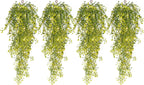 RECUTMS 4Pcs Artificial Hanging Ferns Plants with 30 Lights Fake Ivy Vine Faux Greenery Garland for Porch Fence Patio Yard Wedding Party Indoor Outdoor Decorations (Yellow)