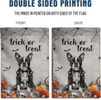 Halloween Boston Terrier Garden Flag Trick or Treat Yard Flag Ghost Dog Garden Flags for Outside 12x18 Double Sided Mini Skeleton Halloween Decor Outdoor Lawn Welcome Flag